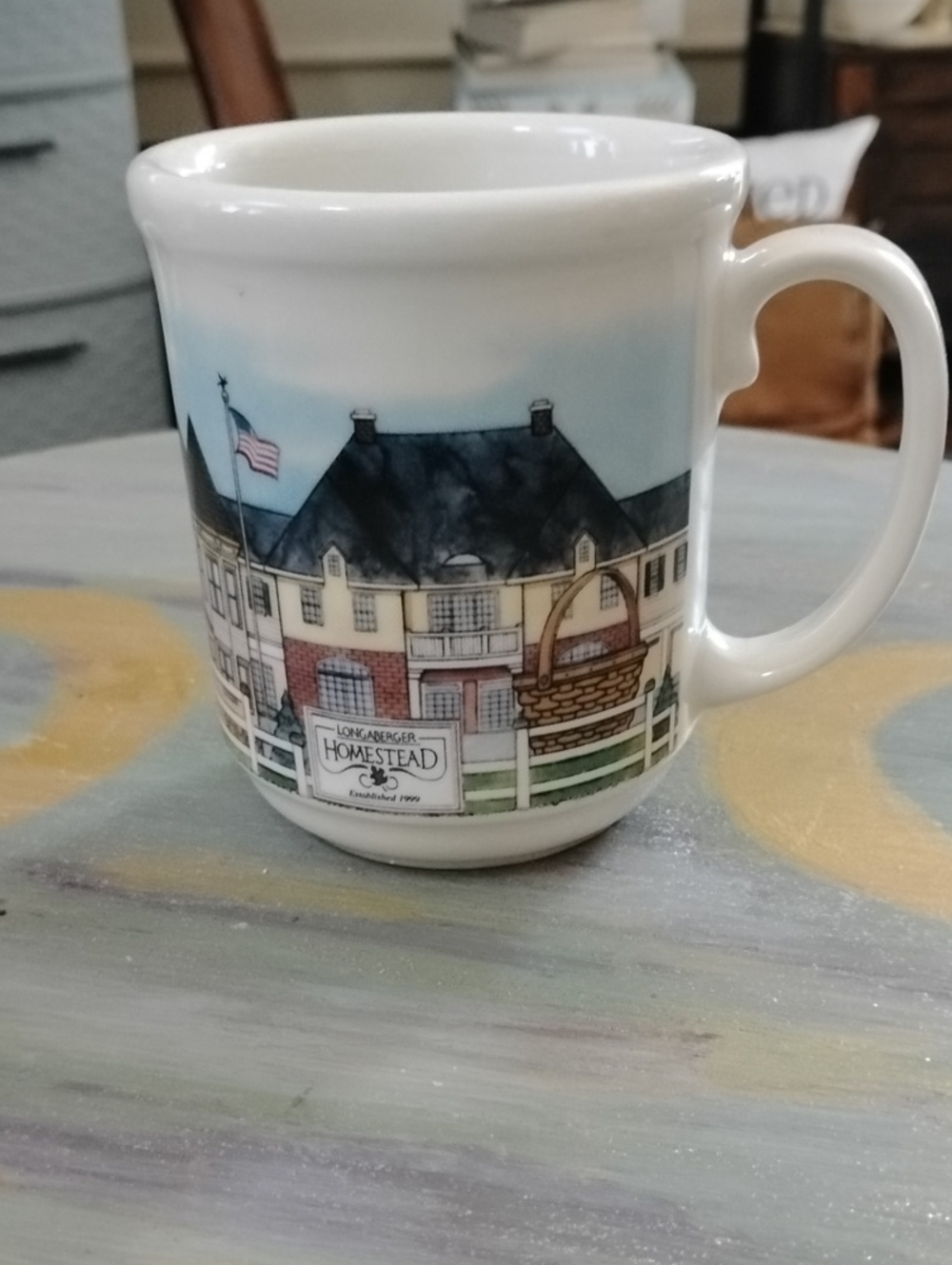 Longaberger White Ceramic Mug with Homestead House Scene